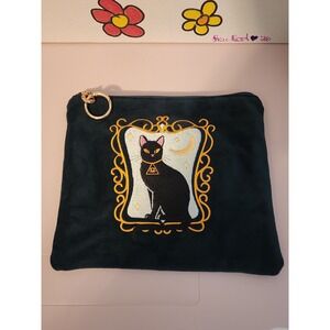 Fable England Black Cat Embroidered Velvet Pouch Moon
